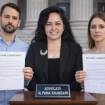 Advocate Alpana Bhandari assisting husband and wife with mutual consent divorce process in Kathmandu law office